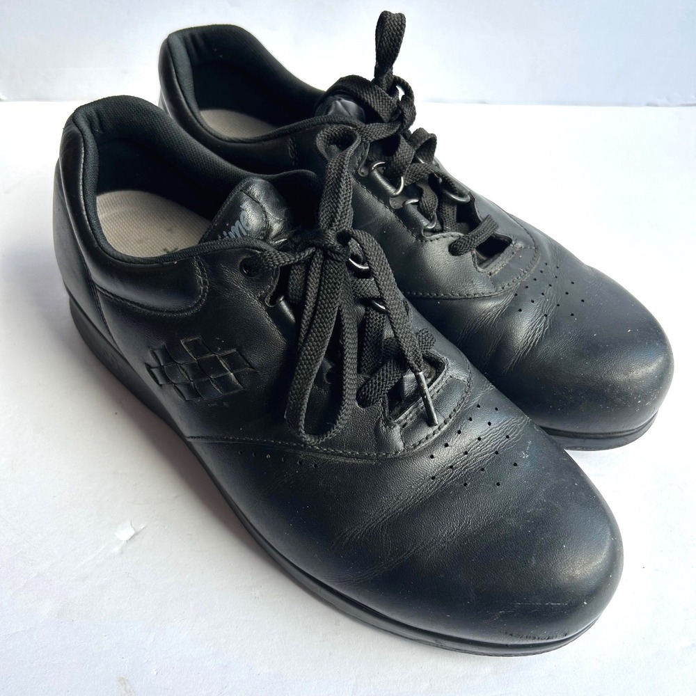 SAS Time Out Walking Shoes Mens 9.5 M Black Leather TriPad Comfort Sneakers Lace